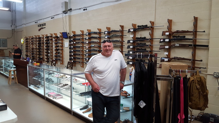 My brother in law from England. Retired Firefighter. First time in a Gun Store.