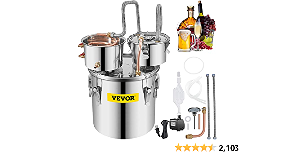 VEVOR Alcohol Still 5 Gal 19L Water Alcohol Distiller Copper Tub