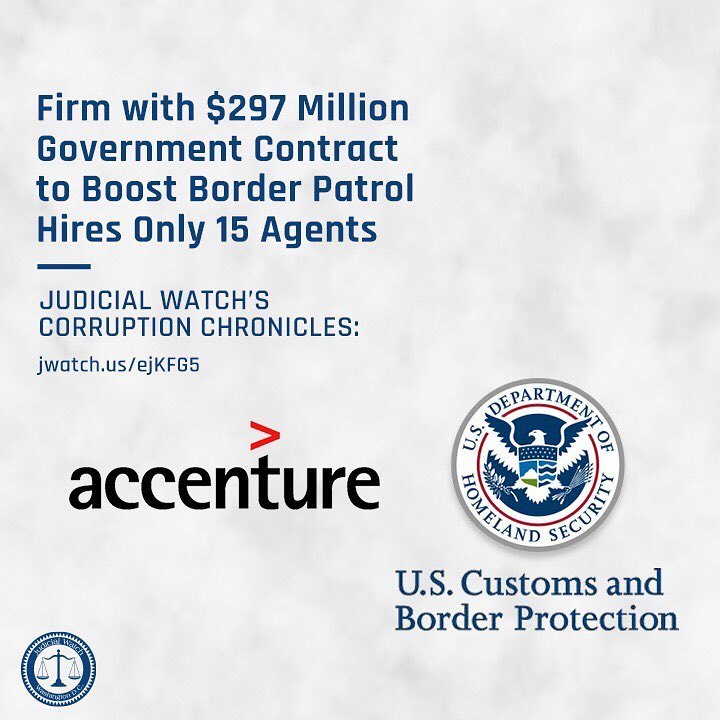 Judicial Watch on Instagram: “NEW: In a fleecing of American taxpayers, a company with a $297 million government contract to hire #BorderPatrol agents has only managed…”