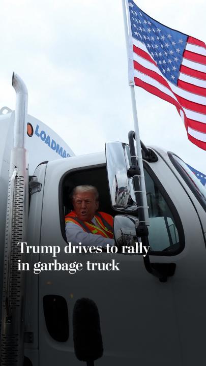 Trump drives to rally in garbage truck