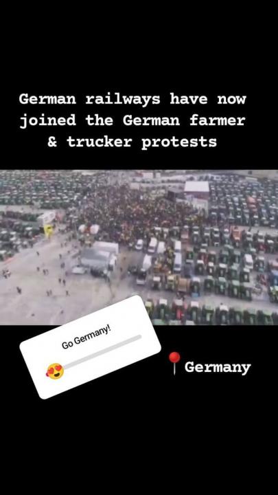 Freedom Convoy Europe on Instagram: "German railways have now joined the German farmer & trucker protests  #germanfarmers #germantruckers #germanrailway #germanyprotests #germany"