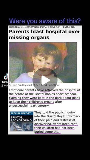 Bytemastergold2 on Instagram: "Parents blast hospital over missing organs. Worth a read. Awareness is everything. #missingorgans #uk #bristolroyalinfirmary #hospital #children #heart #patient #1999 #fyp #fy"