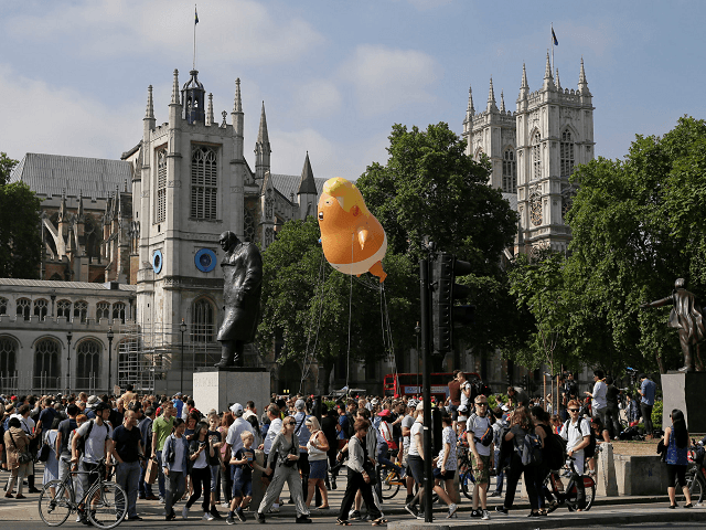 ‘Trump Baby’ Balloon Barely Climbs Above Churchill Statue, Draws